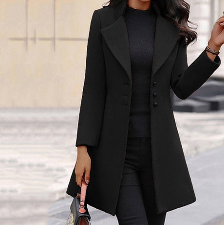 Classic Wool Blend Coat  Tailored Mid-Thigh with Notched Lapel - Product showcase