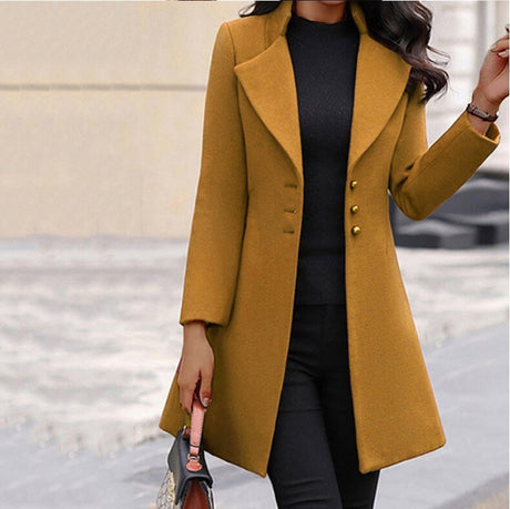 Classic Wool Blend Coat  Tailored Mid-Thigh with Notched Lapel - Detailed view