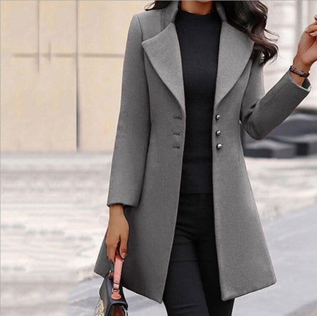Classic Wool Blend Coat  Tailored Mid-Thigh with Notched Lapel - Product example
