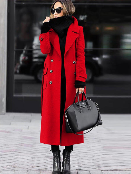 Classic Wool Winter Coat  Double-Breasted Full Length Design - Product showcase