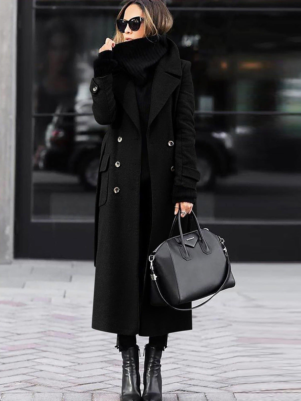 Classic Wool Winter Coat  Double-Breasted Full Length Design - Product example
