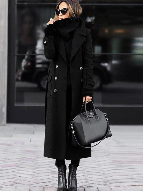 Classic Wool Winter Coat  Double-Breasted Full Length Design - Product example
