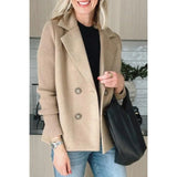 Double-Breasted Wool Coat  Ribbed Sleeve Turquoise Design - Detailed view