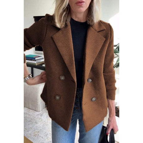 Double-Breasted Wool Coat  Ribbed Sleeve Turquoise Design - Product example