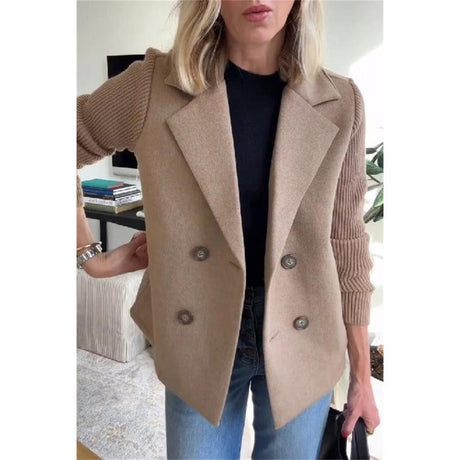 Double-Breasted Wool Coat  Ribbed Sleeve Turquoise Design - Product detail 4