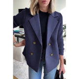 Double-Breasted Wool Coat  Ribbed Sleeve Turquoise Design - Product detail 5