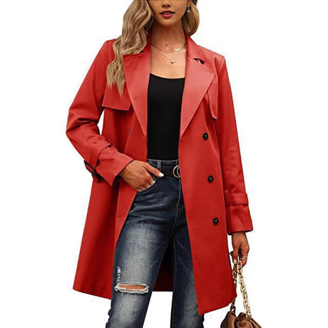 Womens Double Breasted Coat  Olive Green Wool Blend Tailored Design - Detailed view