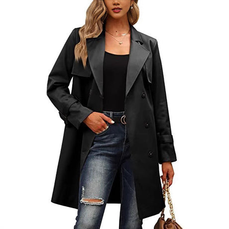 Womens Double Breasted Coat  Olive Green Wool Blend Tailored Design - Product example