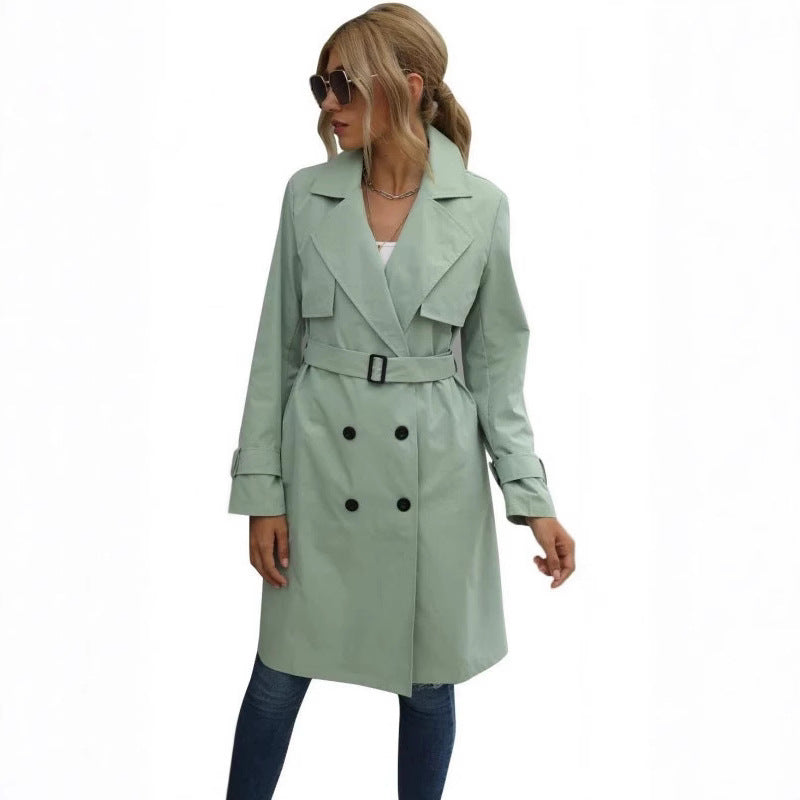 Womens Double Breasted Coat  Olive Green Wool Blend Tailored Design - Product detail 5