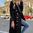 Double Breasted Wool Coat  Military Style Metallic Buttons - Product showcase