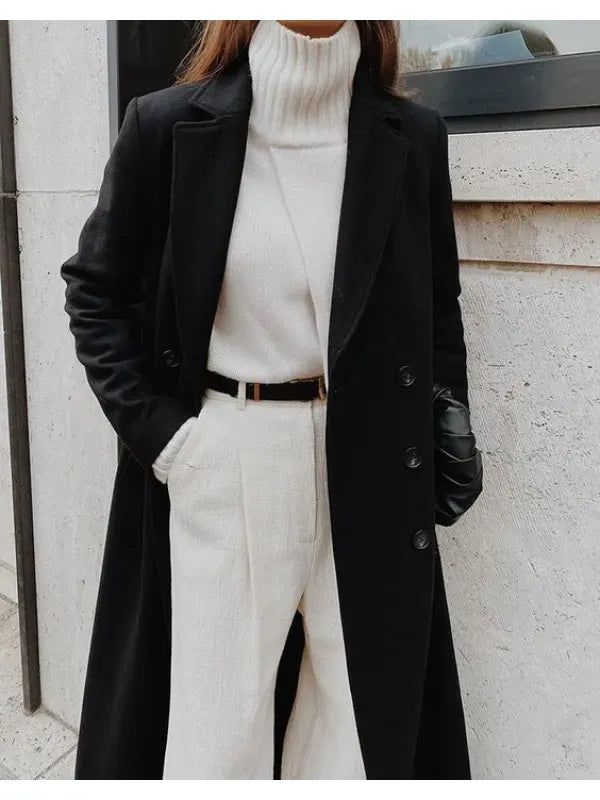 Classic Wool Winter Coat  Double Breasted Full Length Design - Product showcase