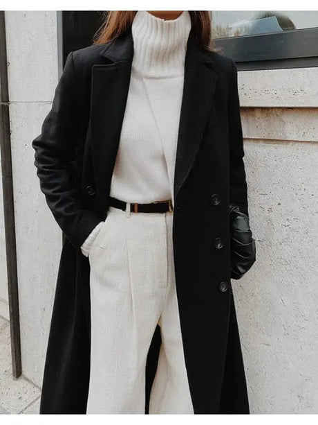 Classic Wool Winter Coat  Double Breasted Full Length Design - Product showcase