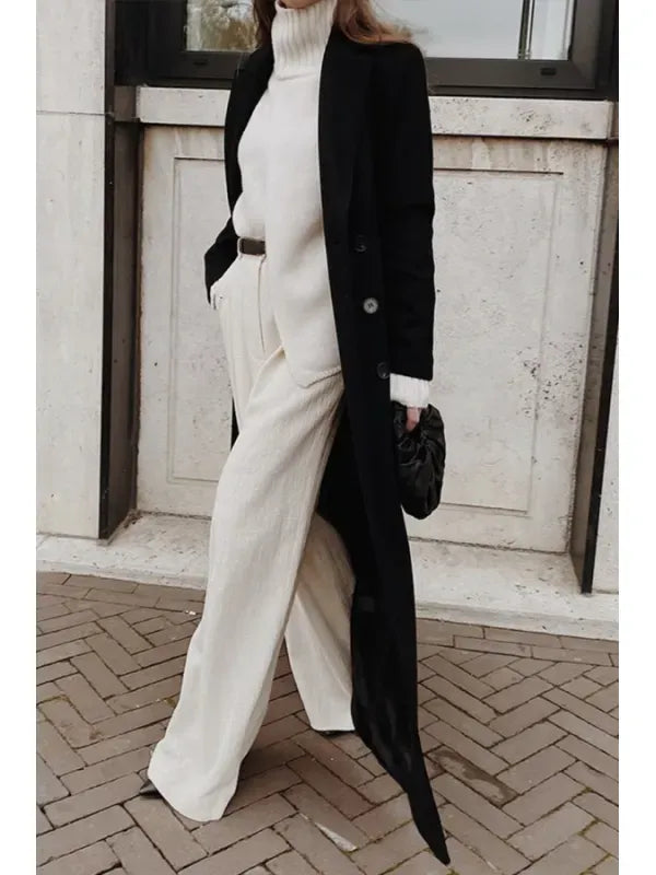 Classic Wool Winter Coat  Double Breasted Full Length Design - Detailed view
