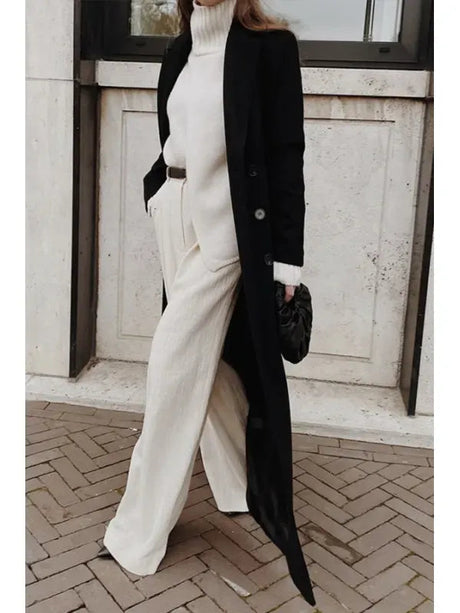 Classic Wool Winter Coat  Double Breasted Full Length Design - Detailed view
