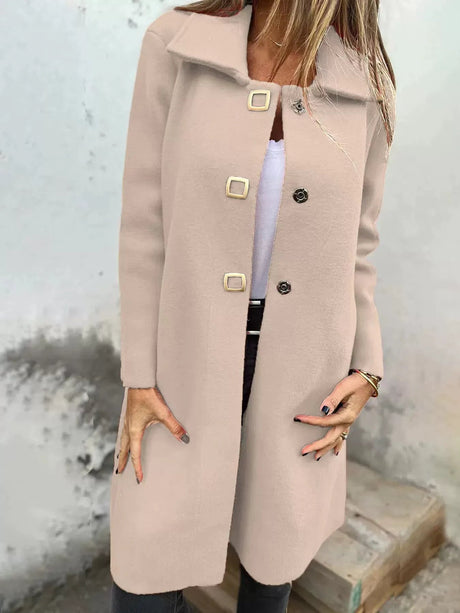 Mid-Length Wool Coat  Wide Lapel Single-Breasted Design - Product showcase