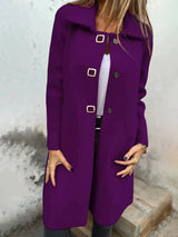 Mid-Length Wool Coat  Wide Lapel Single-Breasted Design - Detailed view