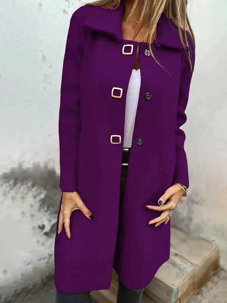 Mid-Length Wool Coat  Wide Lapel Single-Breasted Design - Detailed view