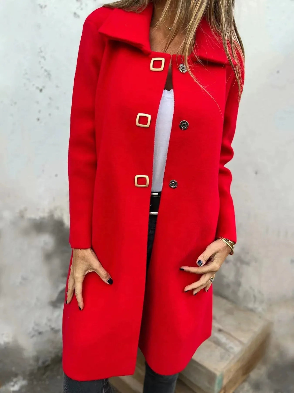 Mid-Length Wool Coat  Wide Lapel Single-Breasted Design - Product example