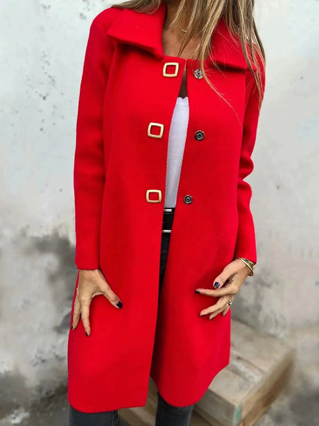 Mid-Length Wool Coat  Wide Lapel Single-Breasted Design - Product example