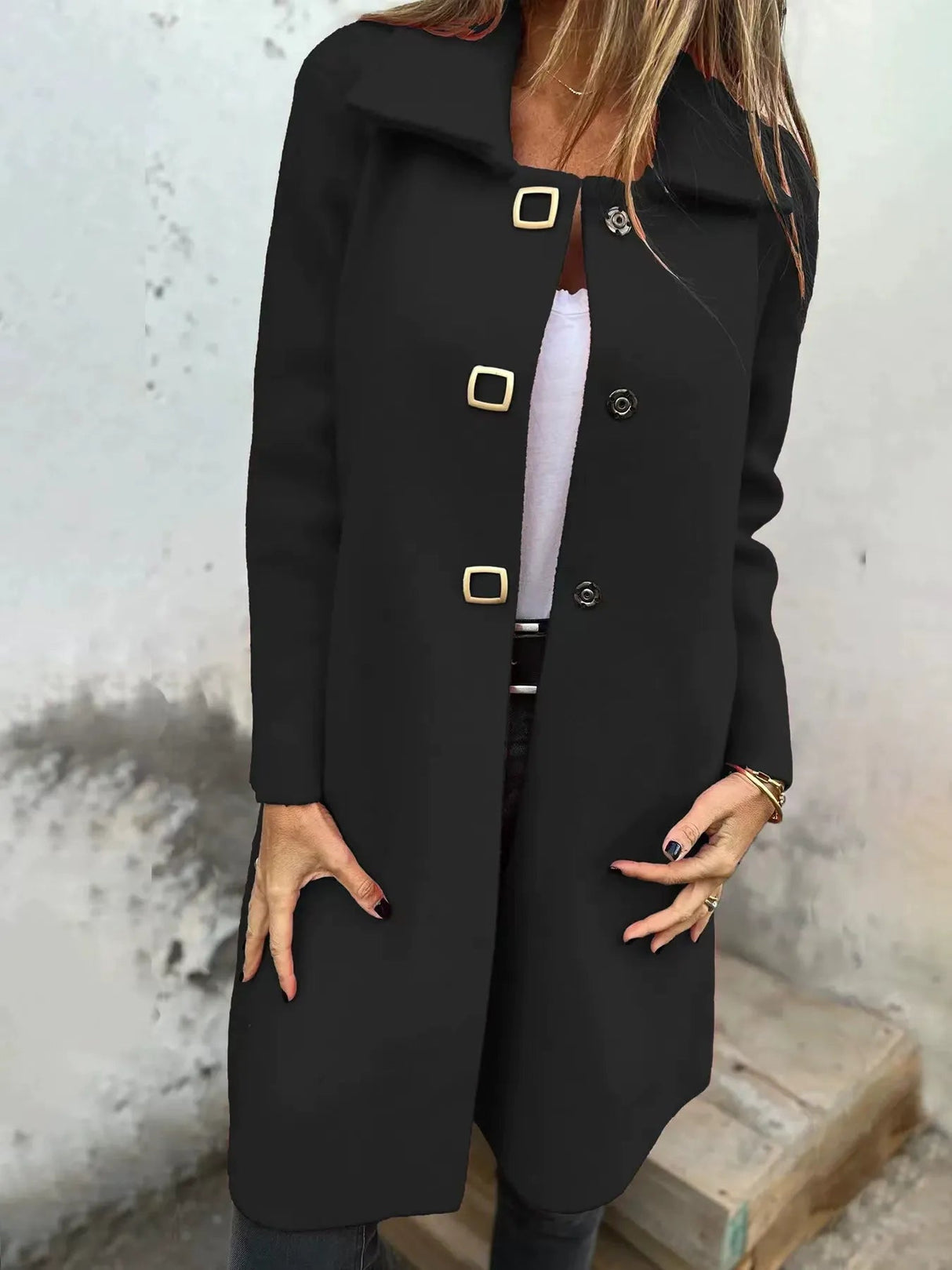 Mid-Length Wool Coat  Wide Lapel Single-Breasted Design - Product detail 5