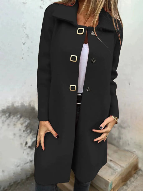 Mid-Length Wool Coat  Wide Lapel Single-Breasted Design - Product detail 5