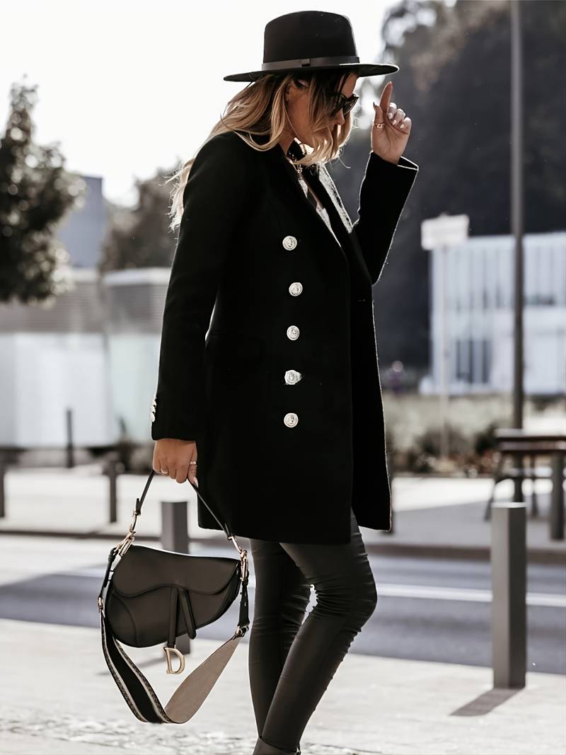 Classic Wool Winter Coat  Double-Breasted Gold Button Design - Product detail 7