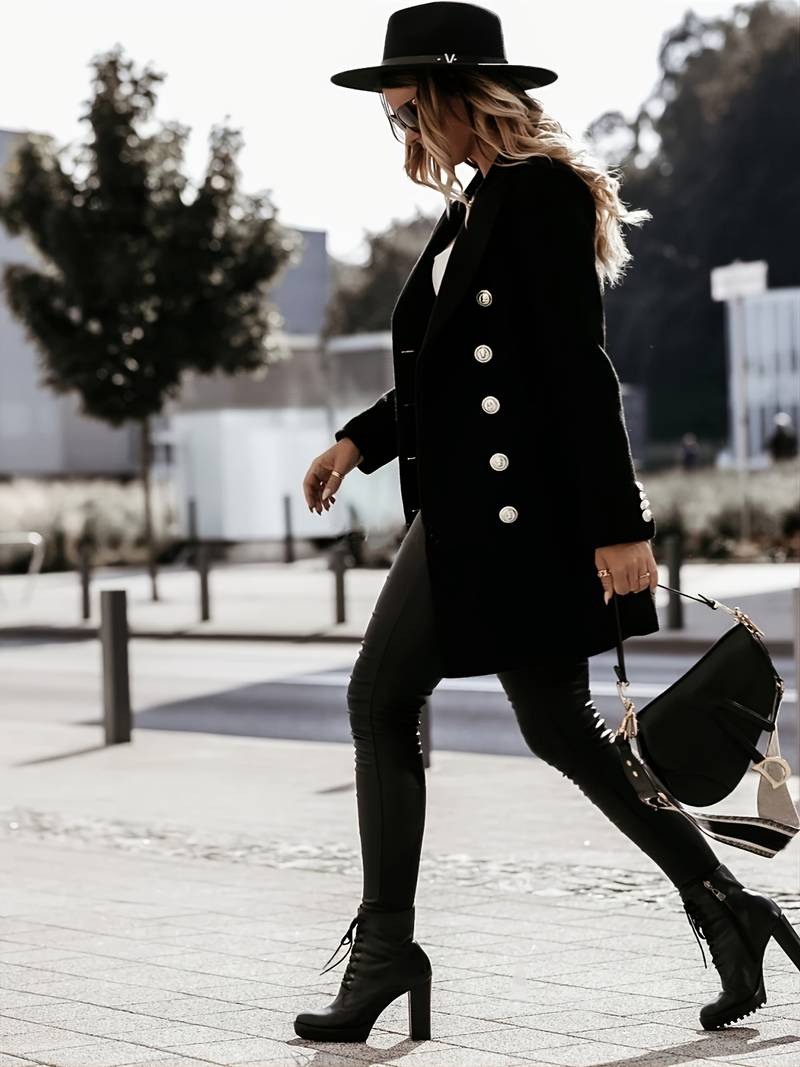 Classic Wool Winter Coat  Double-Breasted Gold Button Design - Product detail 8