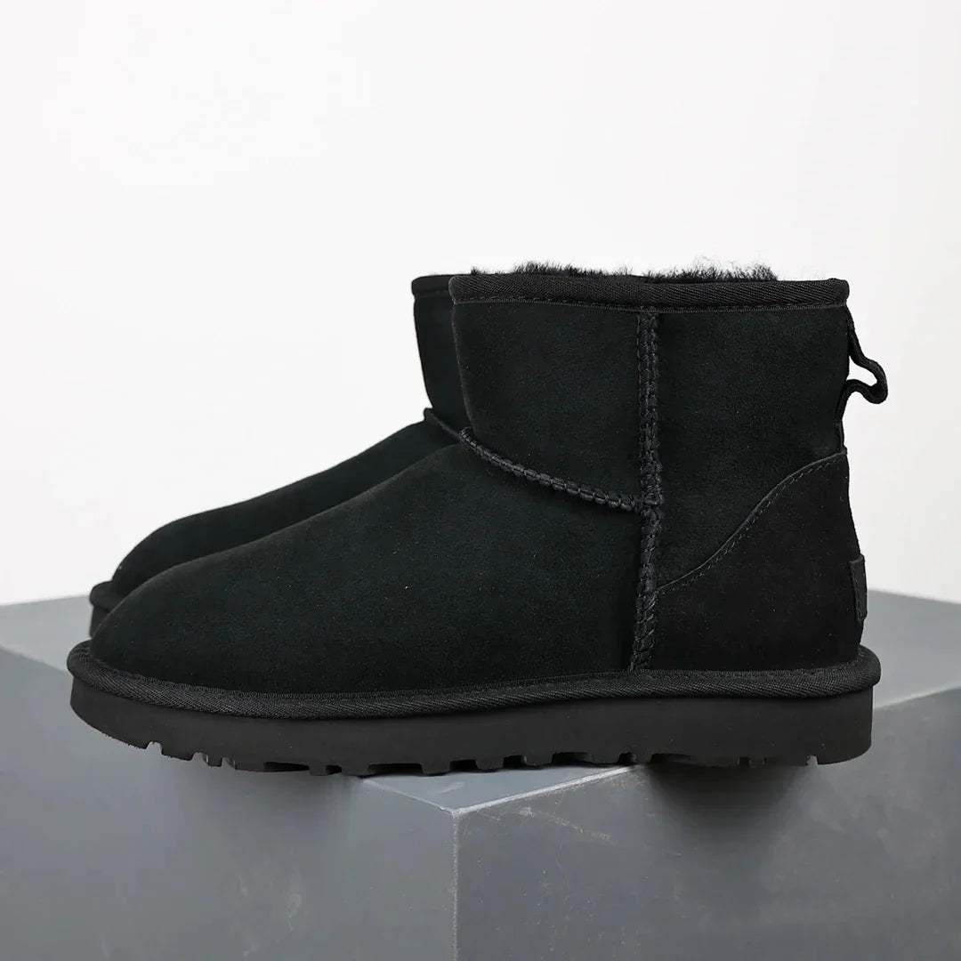Classic Winter Ankle Boots  Black Suede Platform with Fur Lining - Product showcase