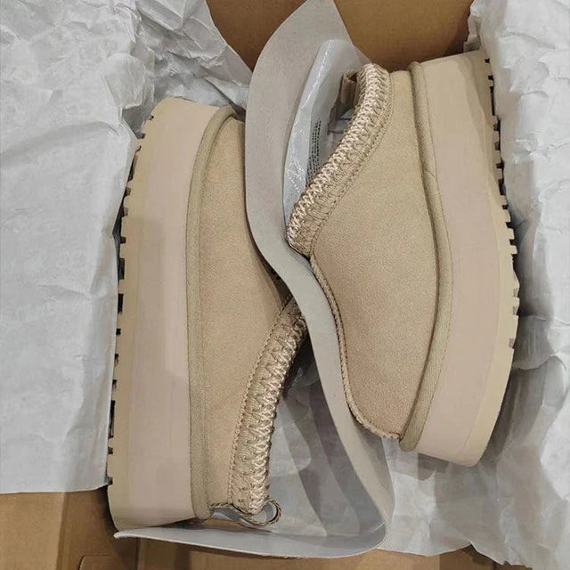 Winter Platform Ankle Boots  Fur-Lined Beige Suede Design - Product showcase