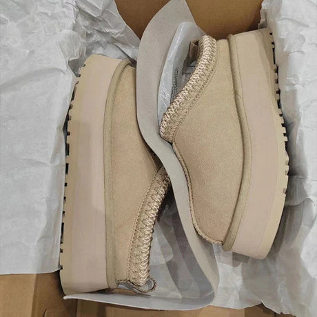 Womens Suede Slippers  Plush Lined Platform Design - Detailed view