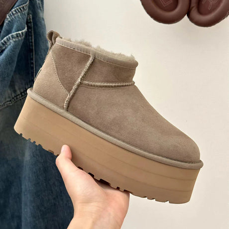 Platform Ankle Boots  Suede Leather With Sheepskin Lining - Detailed view