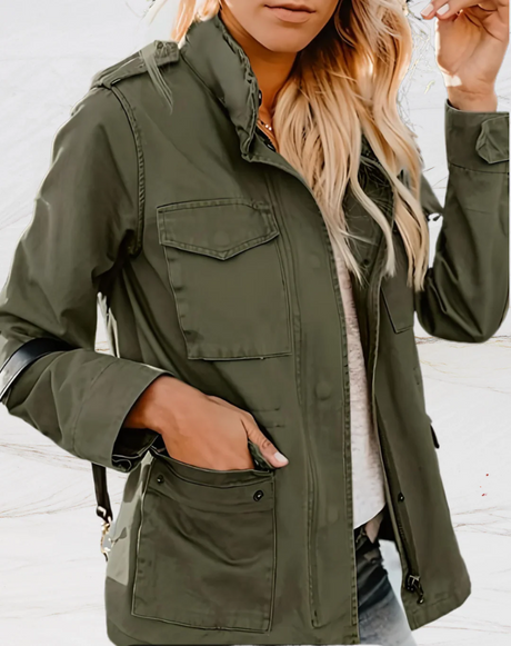 Military Utility Jacket  Cotton Blend Four-Pocket Design - Product showcase