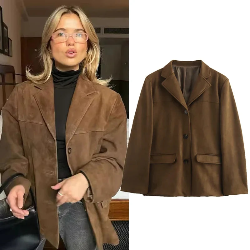 Vintage Suede Blazer  Italian Brown Leather Classic Cut - Product detail 6