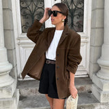 Vintage Suede Blazer  Italian Brown Leather Classic Cut - Detailed view
