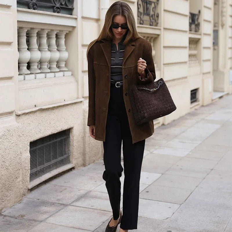Vintage Suede Blazer  Premium Brown Leather Outerwear - Product example
