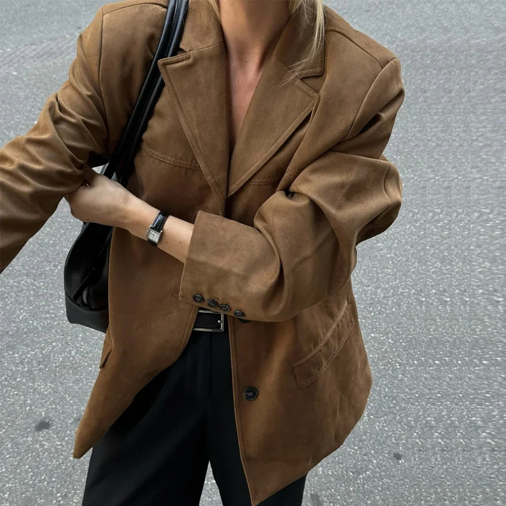 Vintage Suede Blazer  Premium Brown Leather Outerwear - Product detail 4