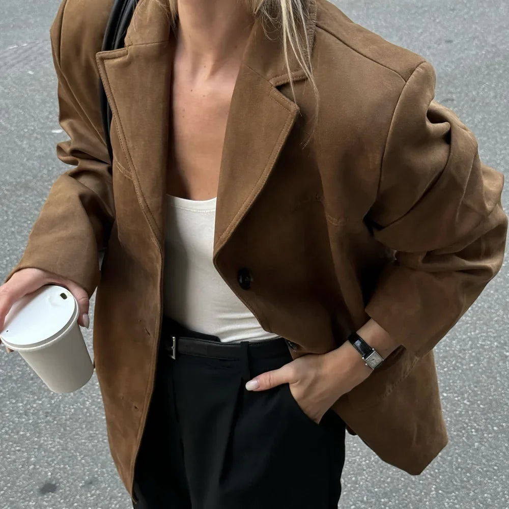 Vintage Suede Blazer  Premium Brown Leather Outerwear - Product detail 5
