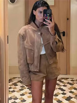 Vintage Suede Jacket  Classic Brown Cropped Design - Product detail 6