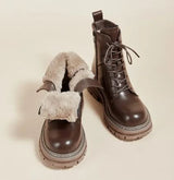 Winter Combat Boots  Faux Fur Lined Waterproof Design - Detailed view