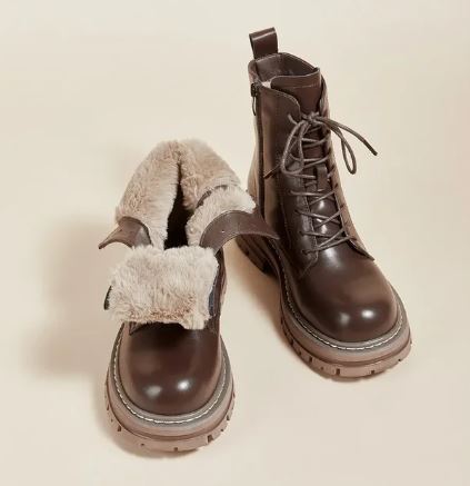 Winter Combat Boots  Faux Fur Lined Waterproof Design - Detailed view