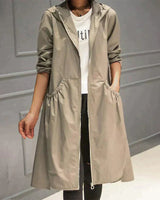 Minimalist Waterproof Coat  Knee-Length Hooded Design - Product showcase