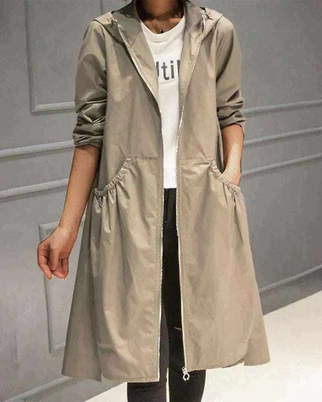 Minimalist Waterproof Coat  Knee-Length Hooded Design - Product showcase