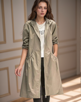 Minimalist Waterproof Coat  Knee-Length Hooded Design - Detailed view