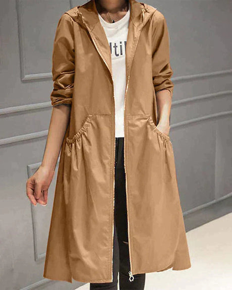 Minimalist Waterproof Coat  Knee-Length Hooded Design - Product example