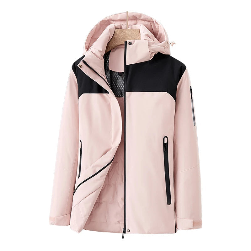 Outdoor Quilted Jacket  Water-Resistant Pink Panel Design - Product showcase