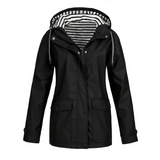 Waterproof Rain Jacket  Striped Lined Hood Design - Product showcase