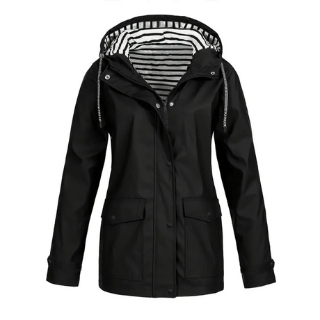 Waterproof Rain Jacket  Striped Lined Hood Design - Product showcase