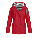 Waterproof Rain Jacket  Striped Lined Hood Design - Detailed view