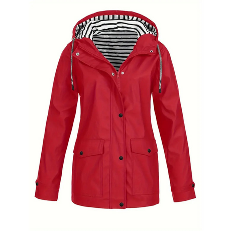 Waterproof Rain Jacket  Striped Lined Hood Design - Detailed view
