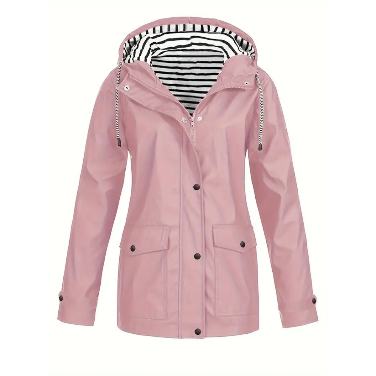 Waterproof Rain Jacket  Striped Lined Hood Design - Product example